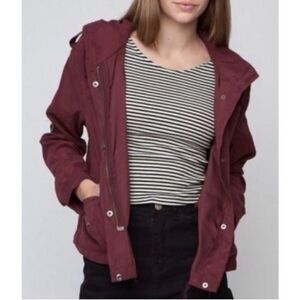 Brandy Melville Hailey Burgundy Cropped Utility Jacket- One Size